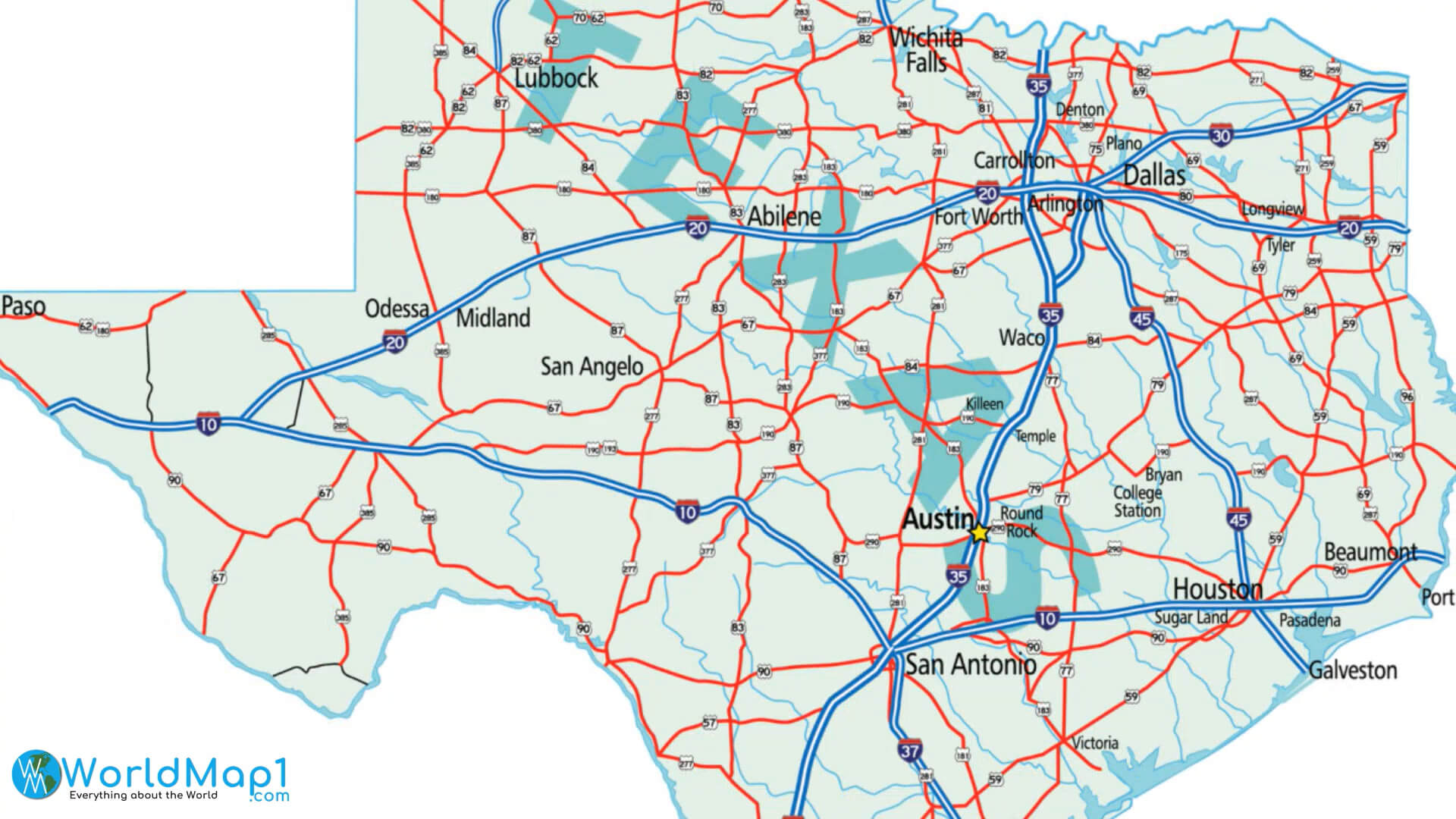 Texas Intersate Autoroutes Map US